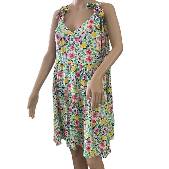 French Grey  Floral Print Sleeveless Summer Dress Empire Waist & Shoulder Ties M - Picture 7 of 15